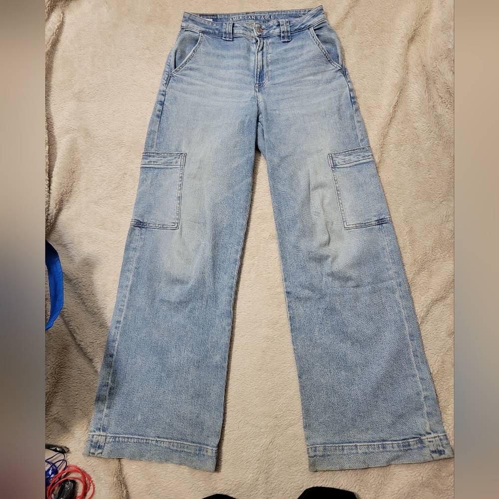American Eagle Wide Leg Cargo Jeans High-rise Baggy